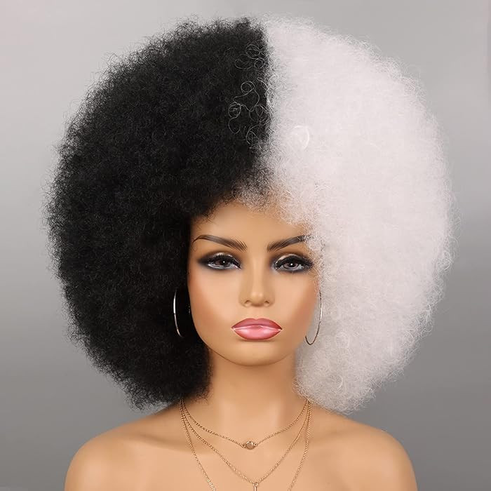 G&T Wig Black and White Wig for Women Costume Short Afro Puff 70s Wig for Cosplay Halloween Party... | Amazon (US)
