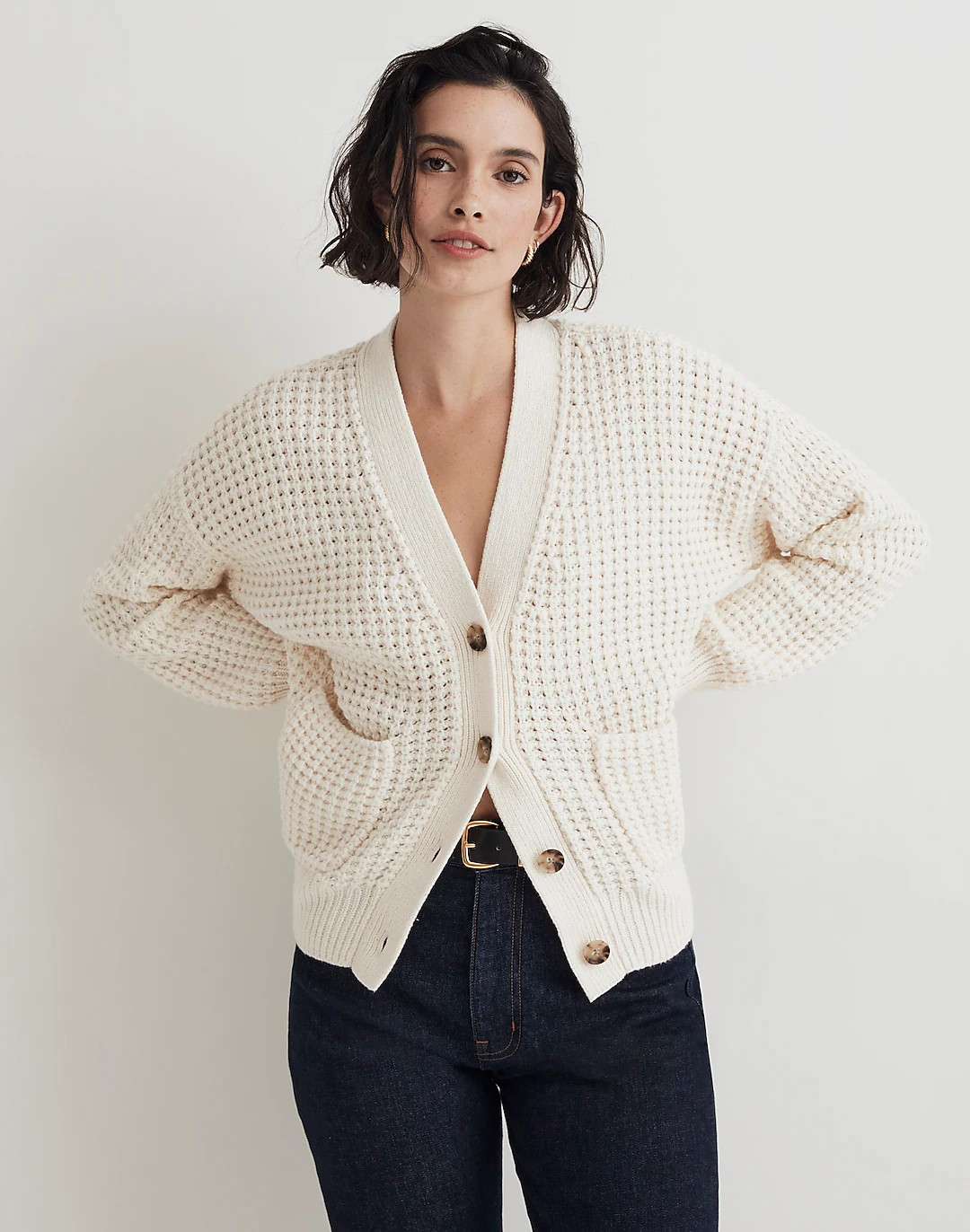 Waffle-Knit V-Neck Cardigan | Madewell