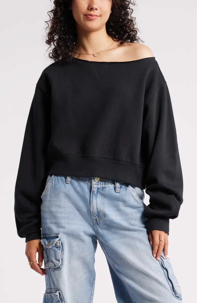Fleece Detail Off the Shoulder Sweatshirt | Nordstrom