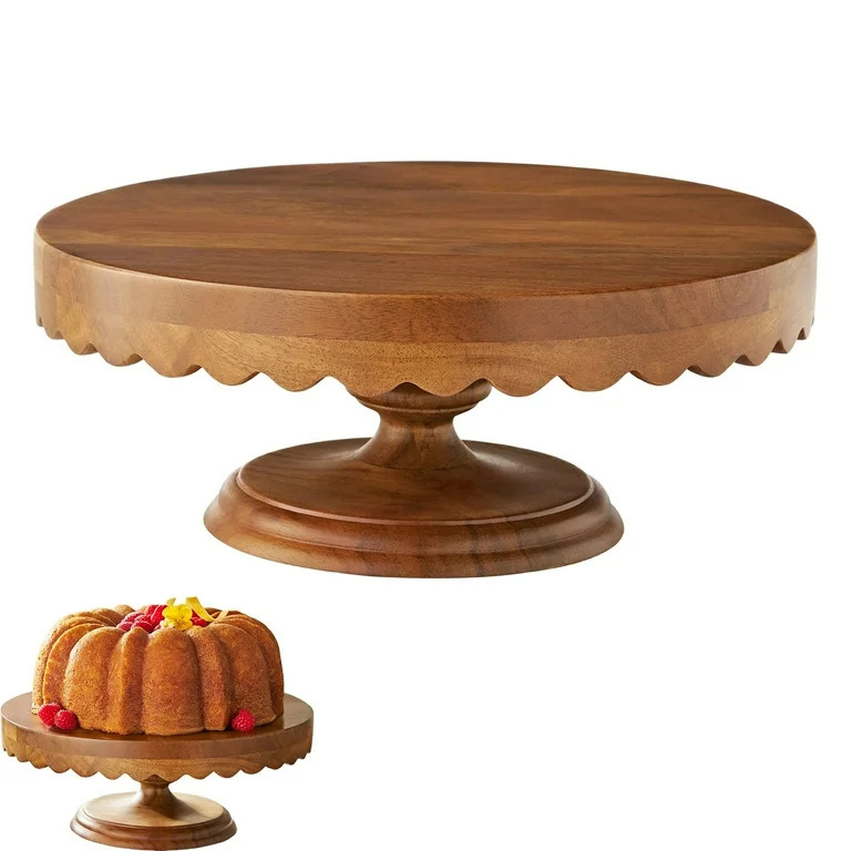 Scallop Acacia Wood Cake Stand, Dessert Table Display Set Wood Cake Stand Holder Cupcake Stand Wo... | Walmart (US)