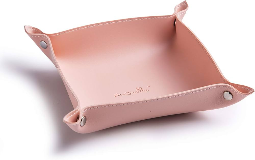 SANQIANWAN Leather Jewelry Valet Tray for Women and Man, Entryway Table Bedside Nightstand Desk P... | Amazon (US)