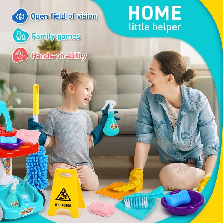 JoyStone Kids Cleaning Set, 22PCS Pretend Play Housekeeping Cart with Broom Mop Duster, Education... | Walmart (US)