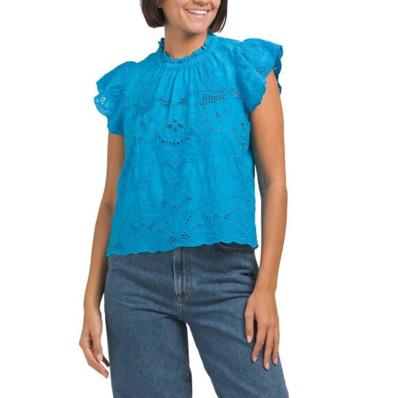 JENNIFER AND GRACE Bright Blue Eyelet Top | Poshmark