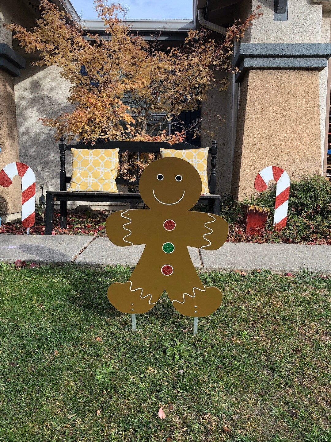 Gingerbread Man Large Christmas Decoration Wood Yard Art Sign - Etsy | Etsy (US)