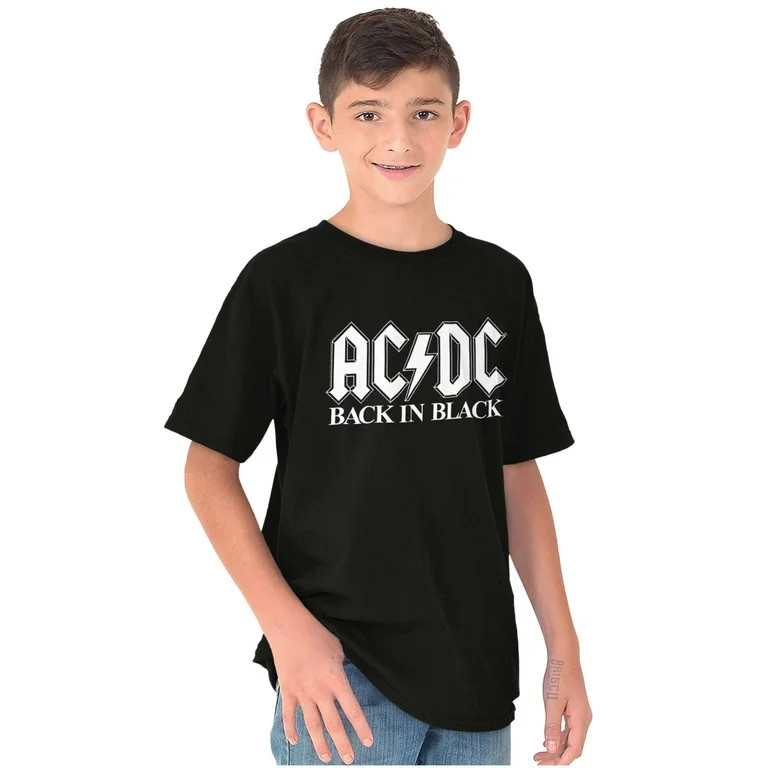 ACDC Rock Band Logo Back in Black Crewneck T Shirts Boy Girl Teen Brisco Brands - Walmart.com | Walmart (US)
