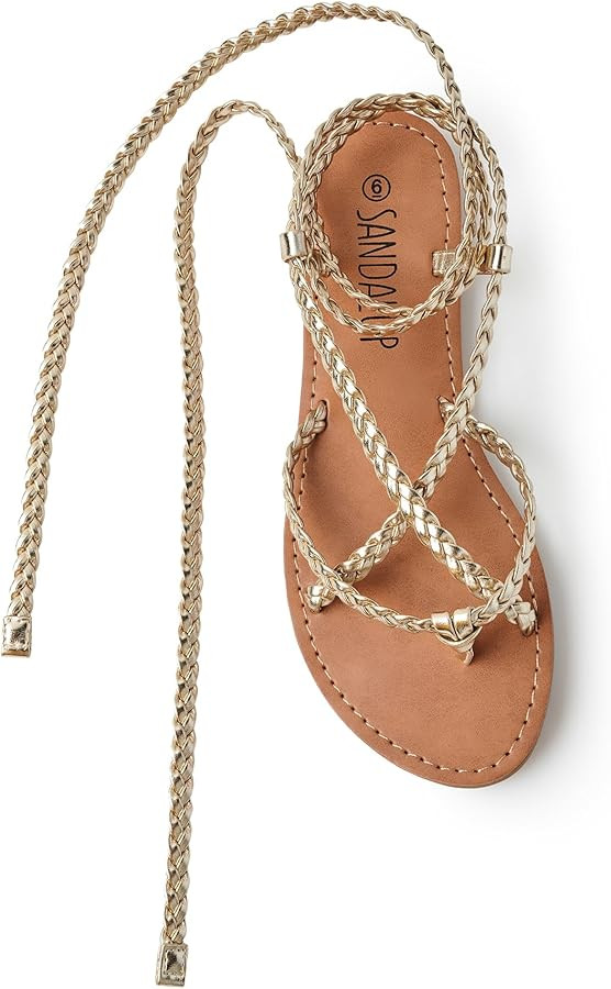 Trary Womens Woven Braided Lace Up Flat Sandals Strappy Gladiator Open Toe Tie Up Ankle Wrap Summ... | Amazon (US)