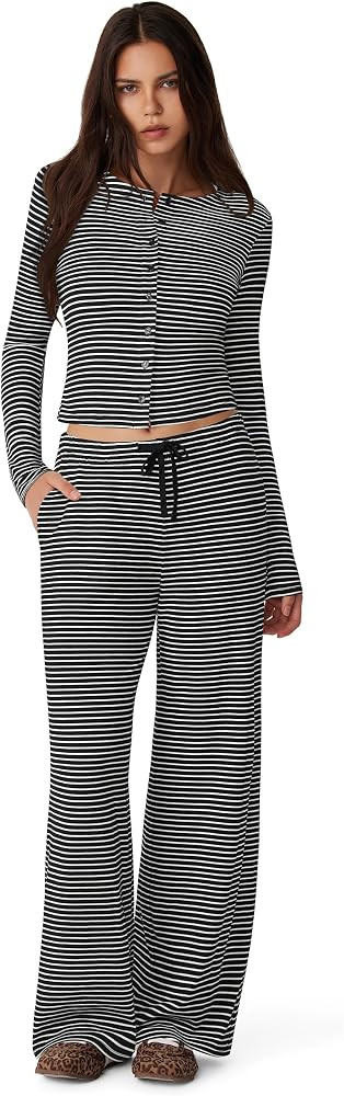 MOOSLOVER Women Long Sleeve 2 Piece Lounge Set Button Up Cardigan Matching Sets Wide Leg Y2K Airp... | Amazon (US)