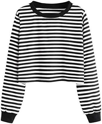 SweatyRocks Women's Casual Long Sleeve Striped Cropped T-Shirt Casual Crop Tee Top | Amazon (US)
