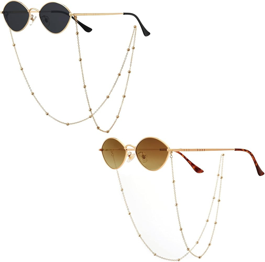 Veda Tinda Vision Women Oval Sunglasses with Chain Polarized 90s Retro Small Metal Frames Brown a... | Amazon (US)