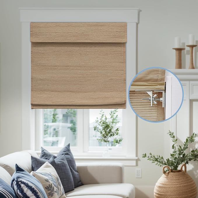 Keego No Drill Roman Shades Thermal Insulating Natural Woven Fabric Light Filtering Custom Roman ... | Amazon (US)