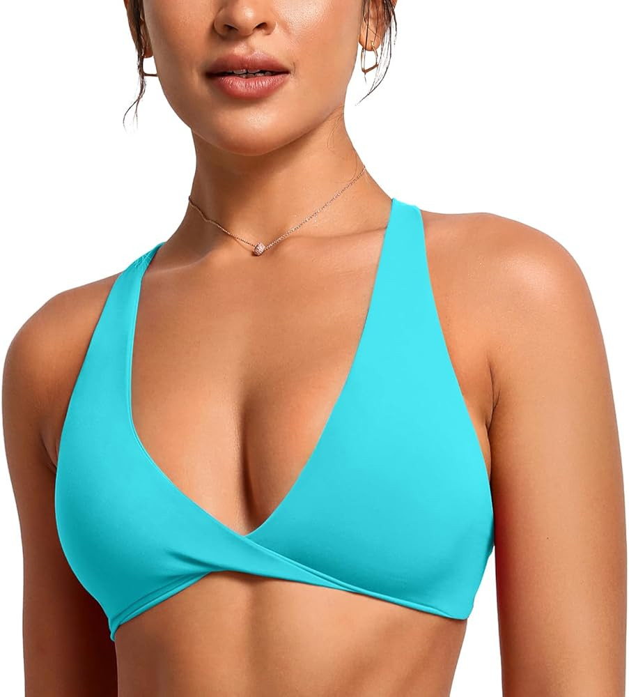 VANTONIA Womens Butterluxe Twist Front Sports Bra Deep V-Neck Crop Top Strappy Cross Back Bra wit... | Amazon (US)