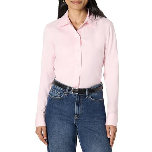 Amazon Essentials Women's Slim-Fit Stretch Poplin Button-Up Dress Shirt, Light Pink, XX-Large | Amazon (US)