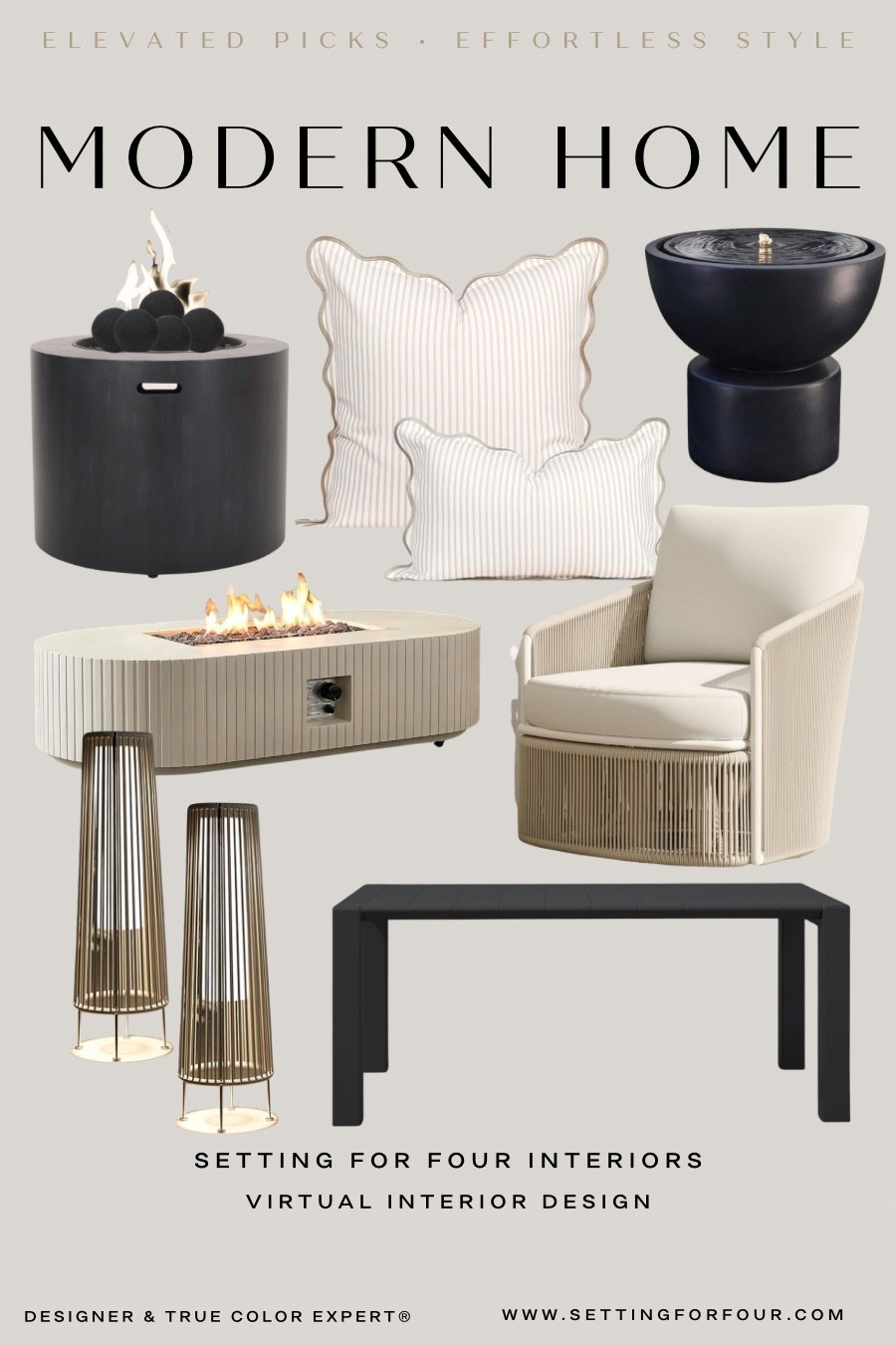Modern Patio Glow Up! Designer picks, affordable finds. 
Neutral aesthetic, minimalist, organic modern, backyard, outdoor decor ideas, Amazon home, Wayfair,  Restoration Hardware style, black, beige, white, fire pit, fire table, water flint, outdoor lamps, dining table, pillows, swivel chair

#LTKsummer #LTKhome #LTKsale