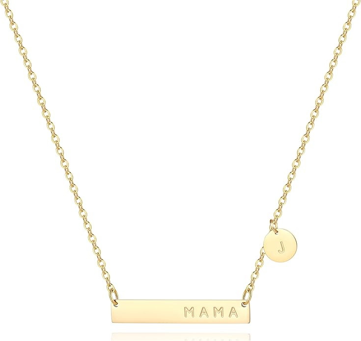 MAMA Bar Necklace,Initial Necklace,mama necklaces for women,18K Gold Plated Mama Necklace,Mothers... | Amazon (US)