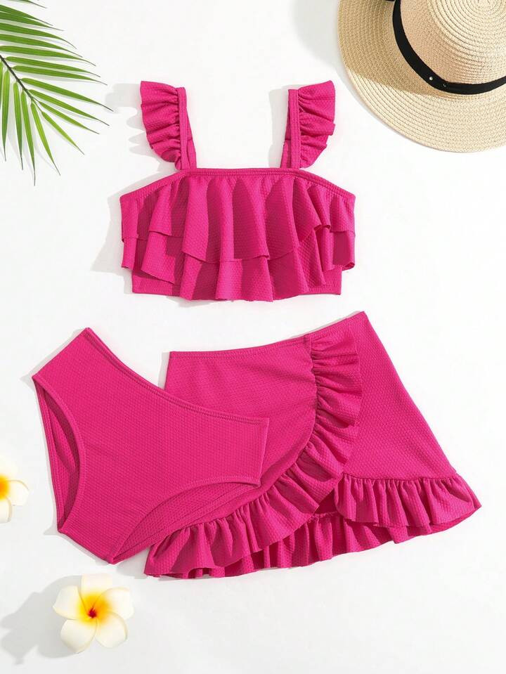 Toddler Girls Ruffle Trim Bikini Swimsuit With Beach Skirt | SHEIN