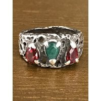 Modernist Sterling Silver Ring With Green & Red Stones | Etsy (US)