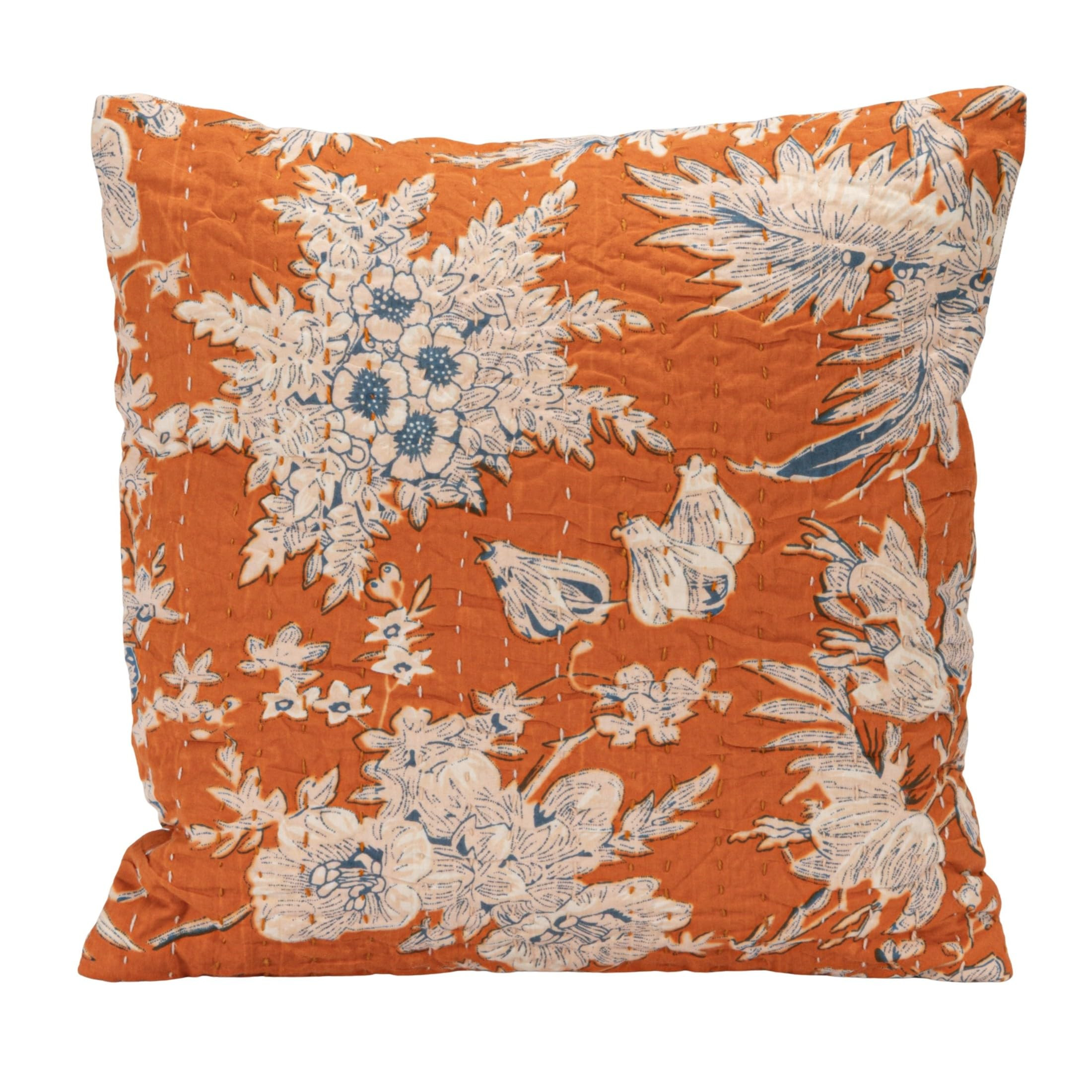 Creative Co-Op Square Cotton Voile Printed Pillow with Florals, Hand-Embroidered Kantha Stitch an... | Amazon (US)