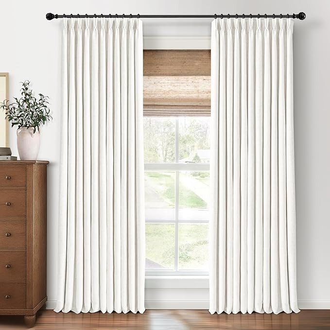 Pinch Pleated Blackout Curtains 84 Inches Long, Linen Blend, 100% Blackout Drapes with 20 Hooks, ... | Amazon (US)