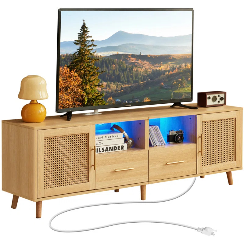 Heyer Large TV Stand for TVs up to 70" with LED Light and Charging Station, Media Console with Ra... | Wayfair North America