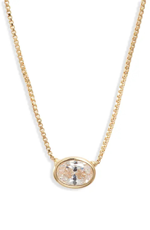 Nordstrom Bezel Cubic Zirconia Solitaire Pendant Necklace in Clear- Gold at Nordstrom | Nordstrom