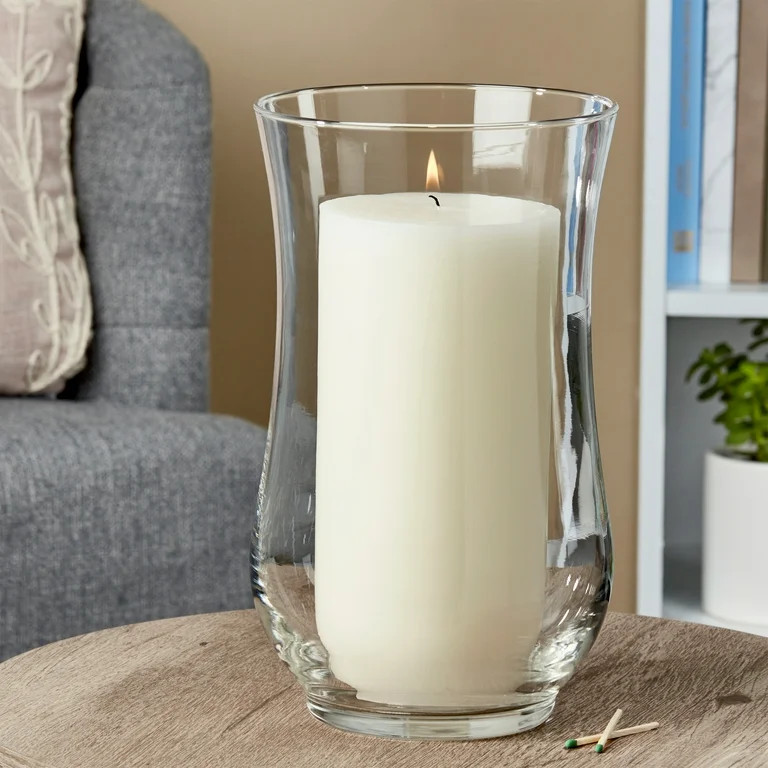 Mainstays Decorative Clear Curved Glass Hurricane Pillar Candleholder, 11" | Walmart (US)