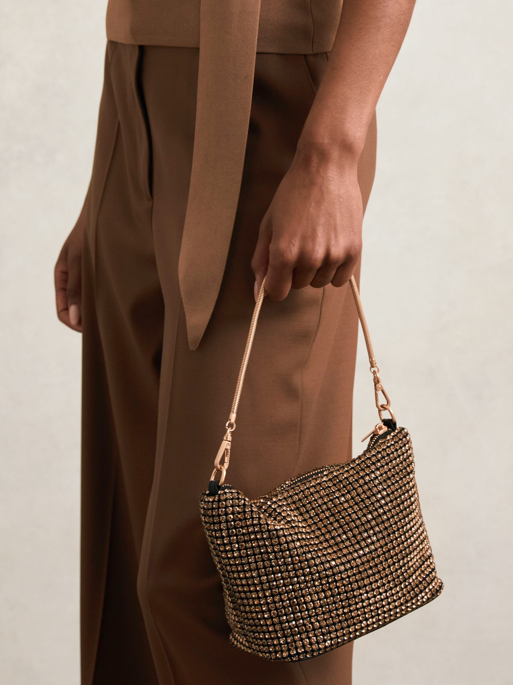 Reiss Crystal Bracelet Pouch Bag in Gold | REISS | Reiss US