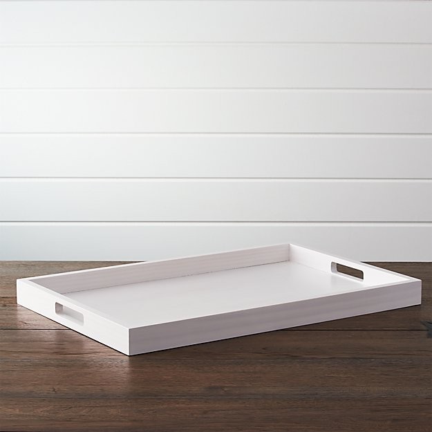 Zuma White Rectangular Tray | Crate & Barrel