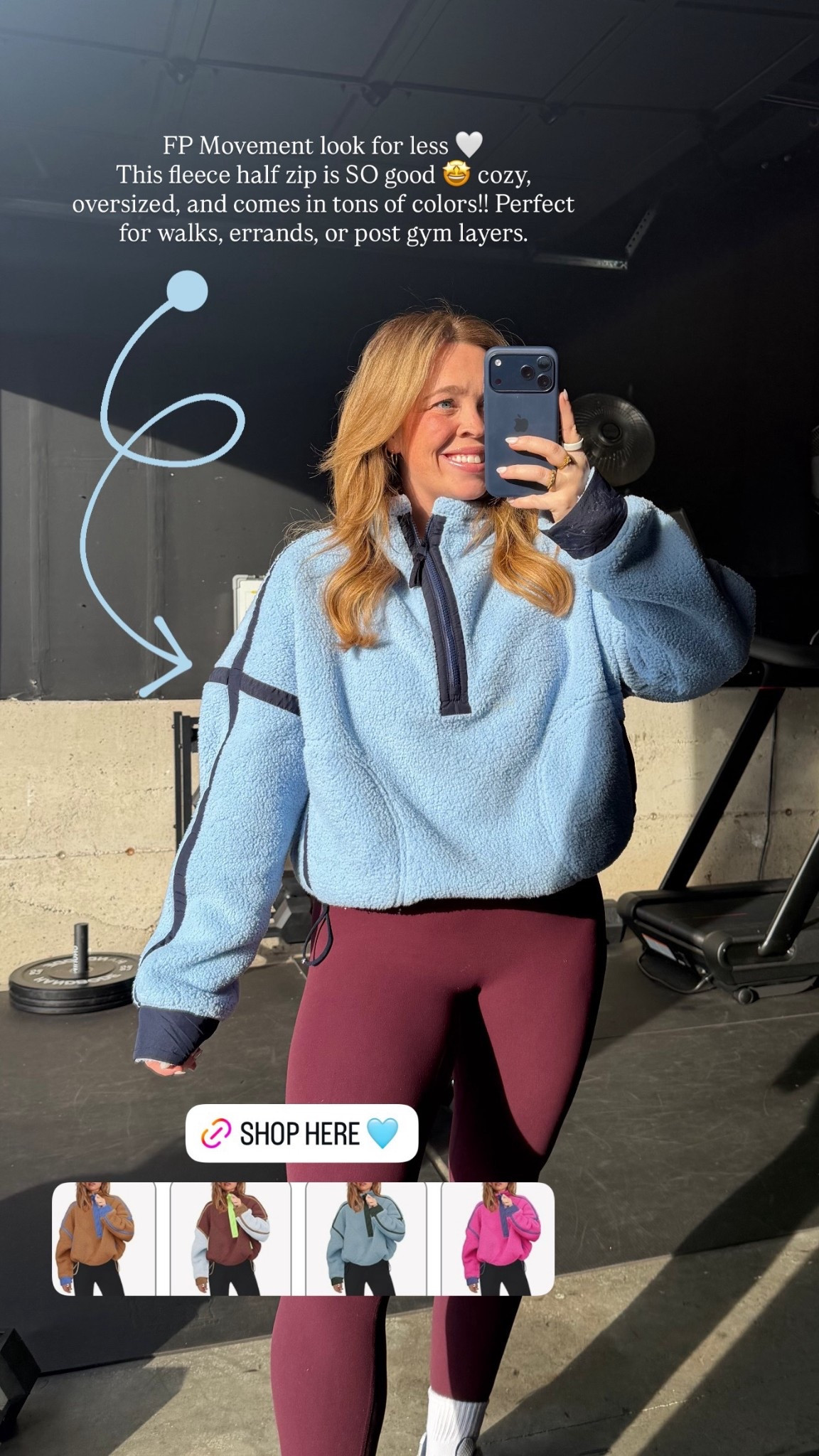 Size 10 Outfit of the Day 🩵🩵 The quarter zip is a Free People look for less!! Wearing a size XL in the top and size 10 in the bottoms. Sizes are limited in the color "Cordovan" leggings so I linked some of my other favorite pairs that are similar colors!  

#LTKActive #LTKootd #LTKfitnessgoals