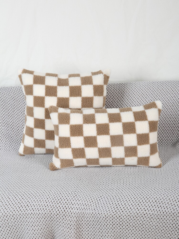 1pc Checkered Pattern Fluffy Cushion Cover Without Filler | SHEIN