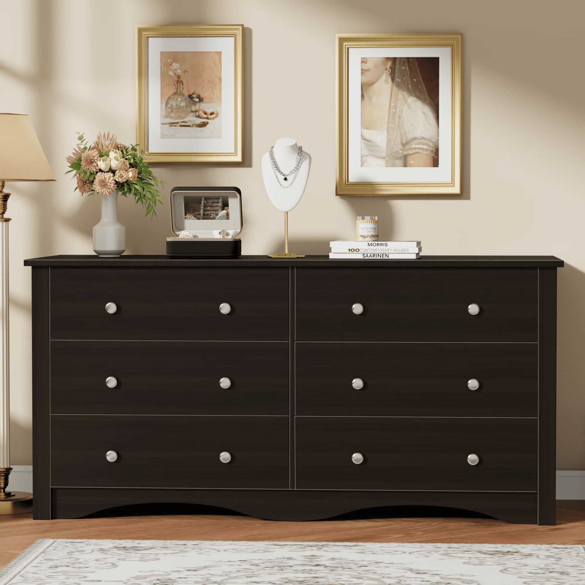 Homall 6 Drawer Wood Dresser Furniture, Double Tier Storage Cabinet for Bedroom & Living Room,Bro... | Walmart (US)