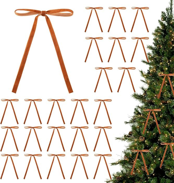 24 Pcs Brown Velvet Christmas Tree Bows Rustic Crafts Gift Bows Door Garland Decor Vintage Wreath... | Amazon (US)