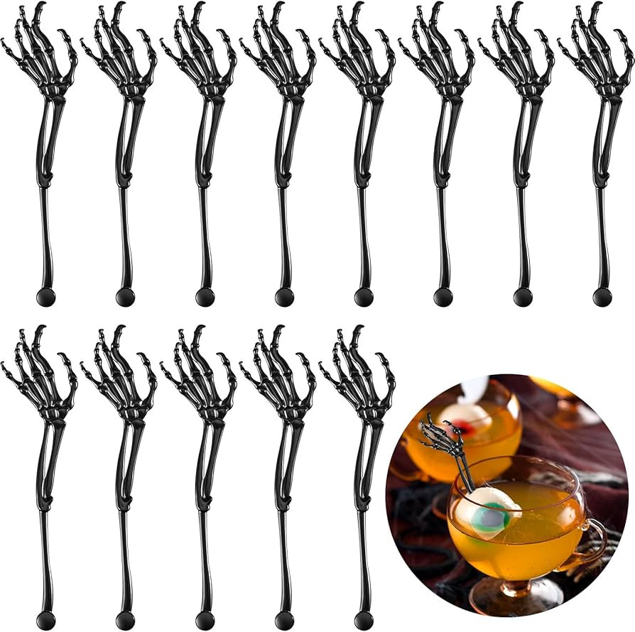 Remerry 48 Pcs Halloween Skeleton Swizzle Sticks Skeleton Arms Hands Cocktail Stirrers Plastic Fo... | Amazon (US)