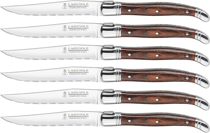 Trudeau Laguiole Steak Knives Set of 6 – Premium Stainless Steel Serrated Blades with Pakkawood... | Amazon (US)