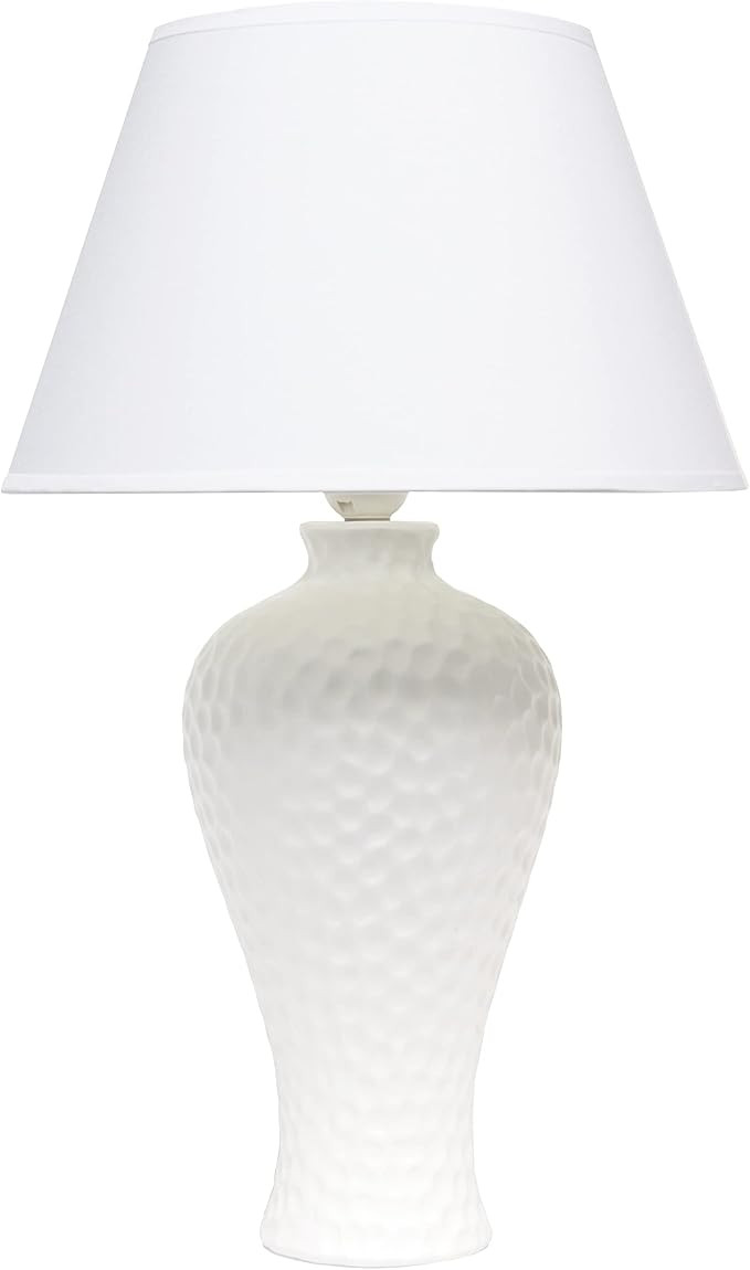 Simple Designs LT2004-WHT Hammered Stucco Curvy Ceramic Table Lamp, White | Amazon (US)