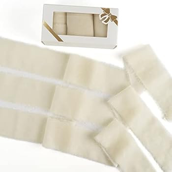 HUIHUANG 3 Rolls Frayed Silk Velvet Ribbon Ivory Fringe Ribbon Raw Edge Rustic Wedding Ribbon for Br | Amazon (US)