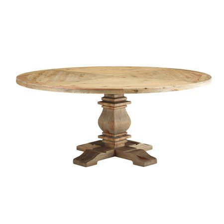 71"" Round Pine Wood Dining Table with Carved Pedestal Base, Brown | Walmart (US)