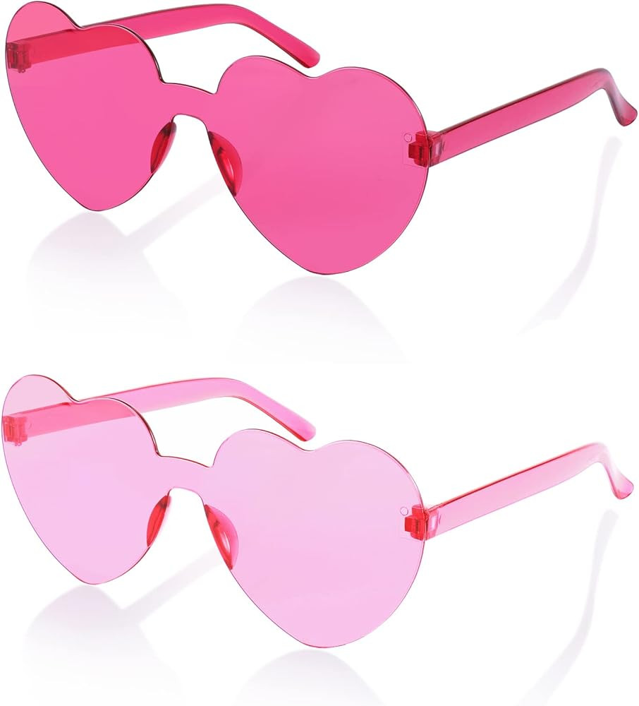 FEISEDY 2 Pack Rimless Heart Shaped Sunglasses Party Glasses Disco One Piece Transparent Trendy L... | Amazon (US)