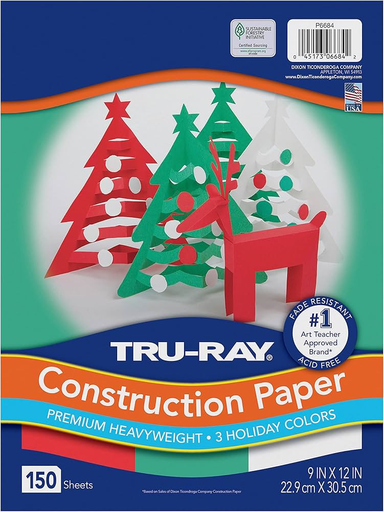 Tru-Ray Premium Construction Paper, Holiday Colored Paper, 3 Assorted Colors, 9” x 12”, 150 S... | Amazon (US)