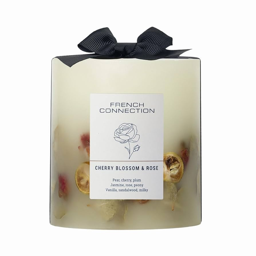 French Connection Botanical Infused Scented Pillar Candle | Real Dried Botanicals | Vegetable Wax... | Amazon (UK)