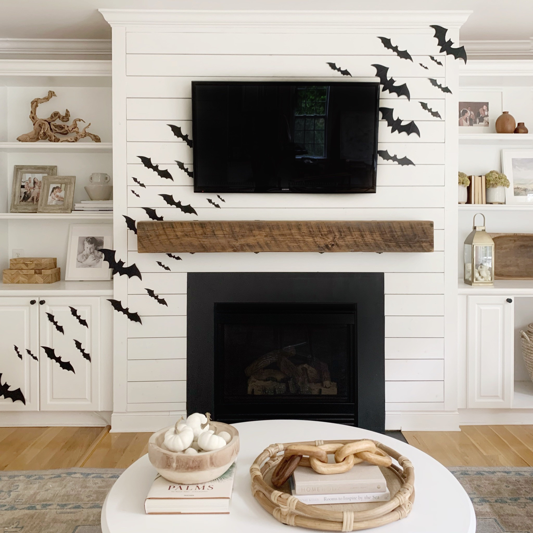 Coastal Halloween with bats on the fireplace 

#LTKSeasonal #LTKhome #LTKHalloween