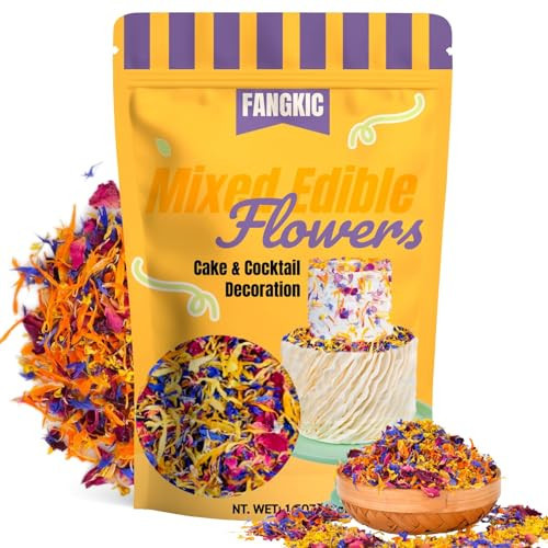 4 Kinds Natural Dried Edilble Flowers Petal Blend (1.5 Ounce), Edible Flowers for Cocktail, Cake Decoration, Soap Making, Ice cream. Include Rose Petals, Cornflower, Osmanthus, and Calendula | Amazon (US)