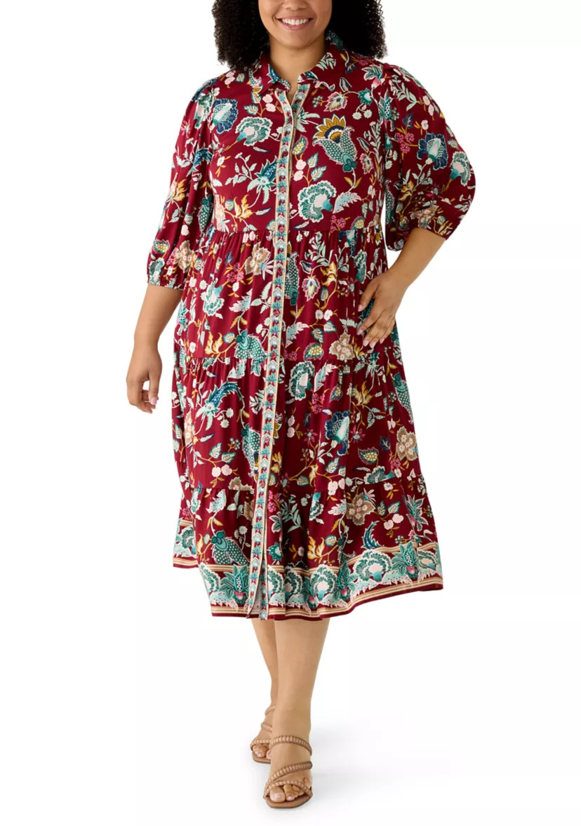 Plus Size Long Sleeve Print Maxi Dress | Belk