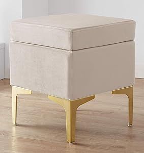 Ornavo Home Madison Modern Contemporary Square Upholstered Velvet Ottoman - Vanity Chair - Gold M... | Amazon (US)