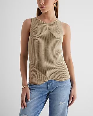 Ribbed High Neck Curved Hem Sweater Tank | Express