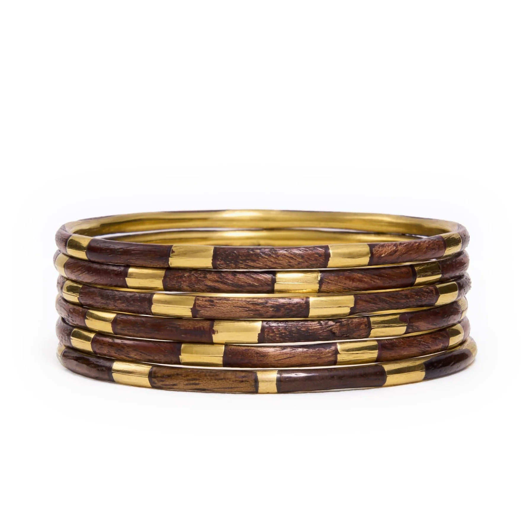 Katherine Bangle Set of 6 Wood + Brass | INK+ALLOY