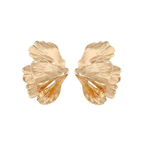 Gold Statement Earrings for Women Large Gold Earrings Gold Flower Floral Drop Earrings (D) | Amazon (US)