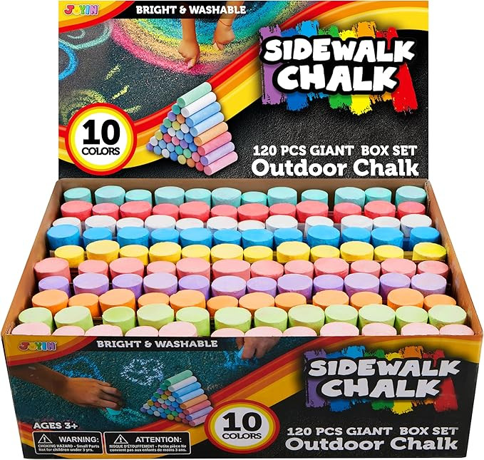 JOYIN 120 PCS Sidewalk Chalks for Kids Giant Box Non-toxic Jumbo Colored Washable Sidewalk Chalk ... | Amazon (US)