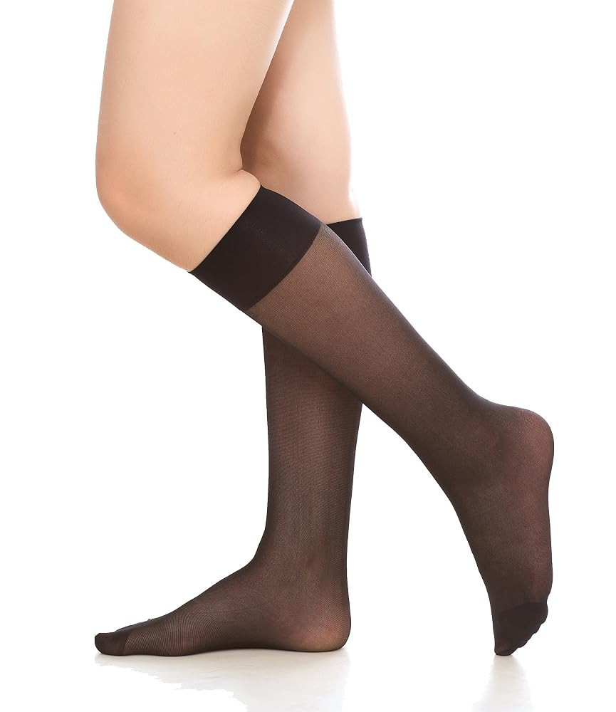 EABERN Sheer Knee High Stockings,6 or 12 Pairs Nylon Trouser Socks with Reinforced Toe | Amazon (US)