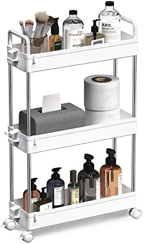 Amazon.com: SOLEJAZZ Slim Storage Cart, 3 Tier Bathroom Cart Organizer Mobile Shelving Unit Rolli... | Amazon (US)