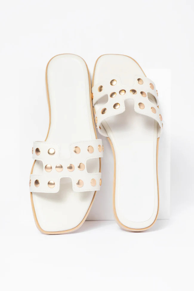 Hallie White Studded H Sandals FINAL SALE | Pink Lily